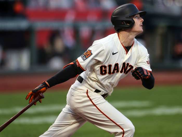 Mike Yastrzemski swings the bat